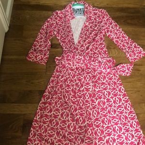 Pink geometric print DVF dress